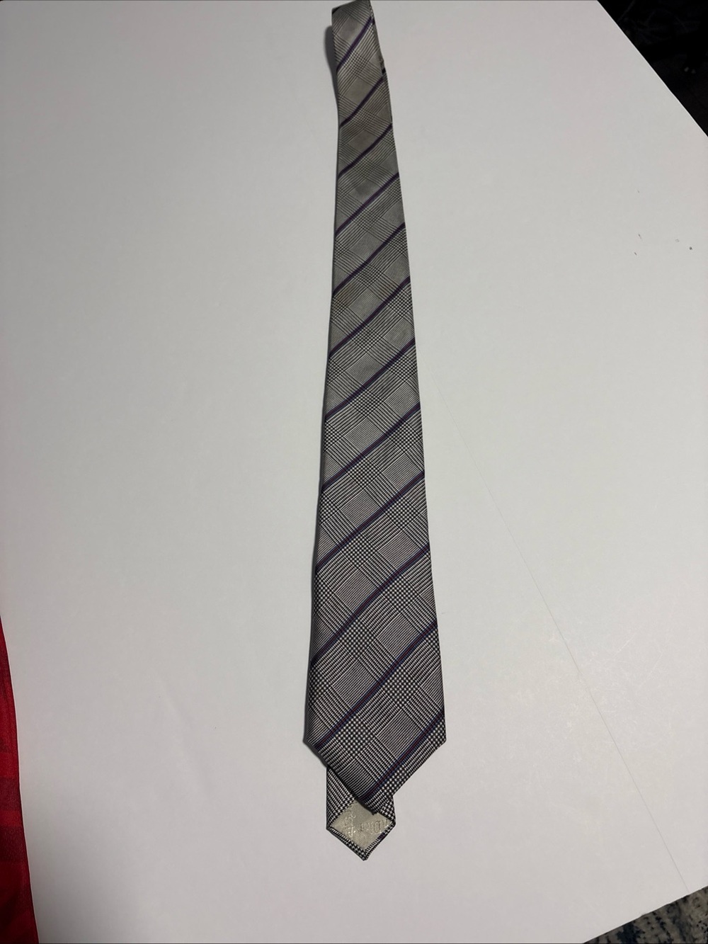 Chritian Dior Vintage Monsieur Men’s Tie Gray Blue Red Made in USA